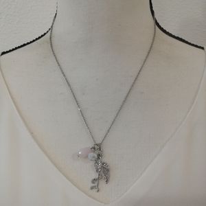 Rhinestone Embellished Silver Tone Flamingo Pendant Necklace
